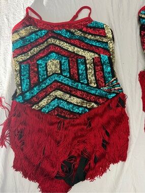 Curtain Call Sequin Fringe Red Geometric Women’s jazz tap dance costume